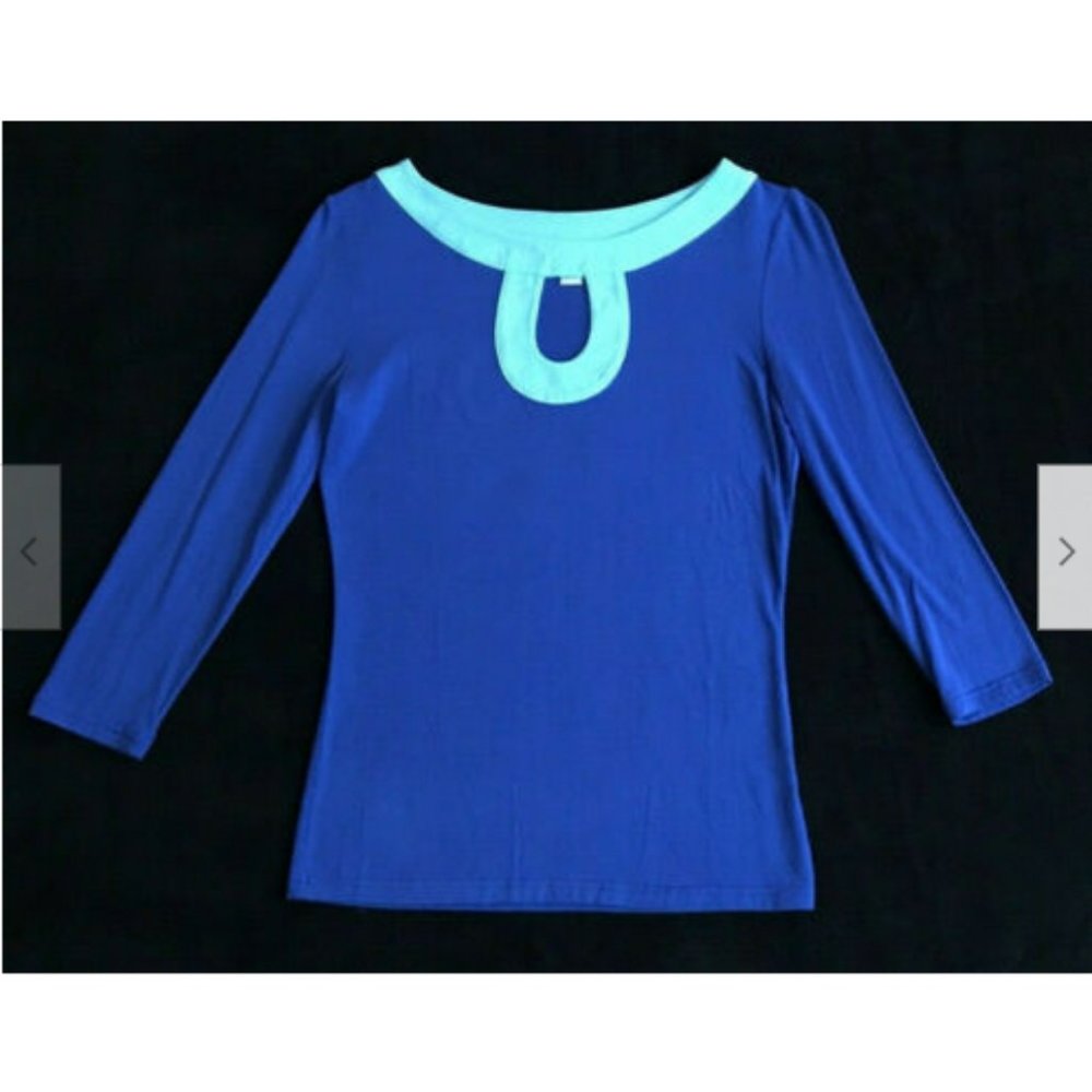 ISAAC MIZRAHI for Target Blue Key Hole Shirt S EUC